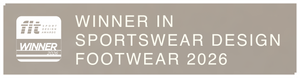 Winner badge for Sportswear Design Footwear 2026 on a gray background